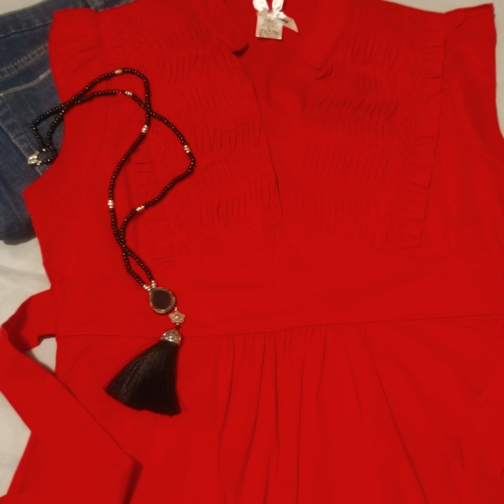Cute Tie-Back/Side Red Butterfly sleeve top